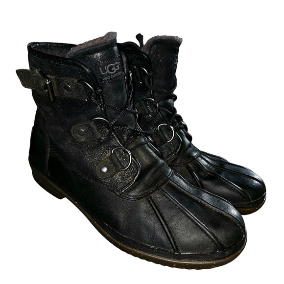 UGG Australia Black Cecile Women Waterproof Duck Boots 1007999 US Size 9 Leather - Picture 1 of 8